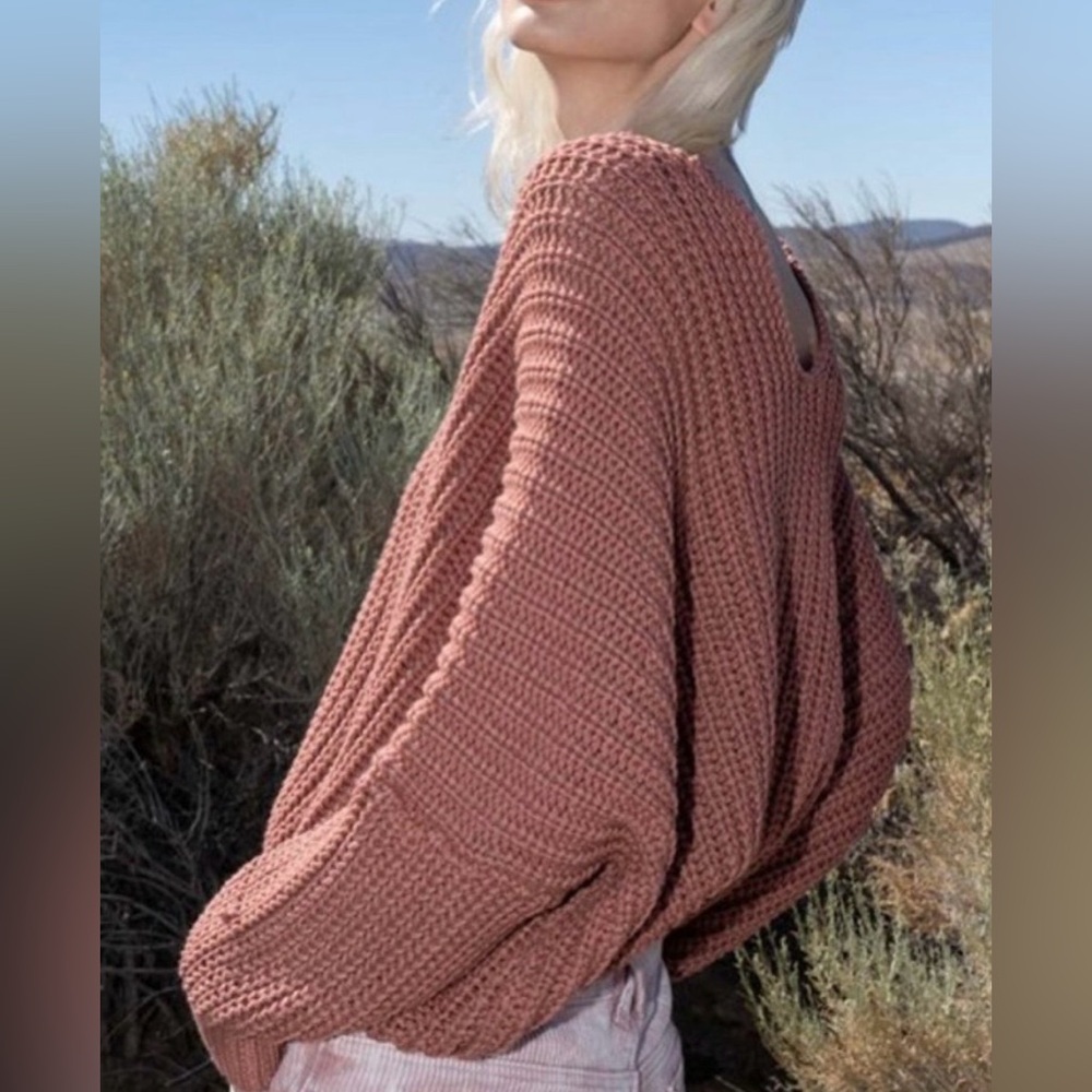Pol Waffle Knit Oversized Sweater Rustic Brown Slouchy Boho Cozy Leisure Large - Picture 2 of 8